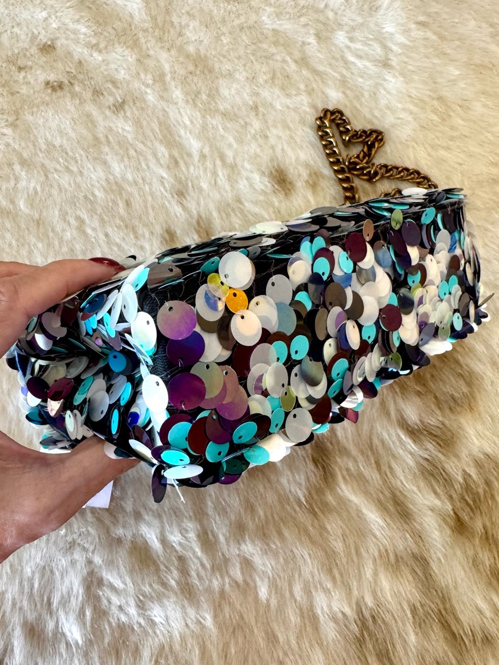 NWT Kurt Geiger London Mini Brixton blue & silver sequin crossbody bag - Picture 5 of 11